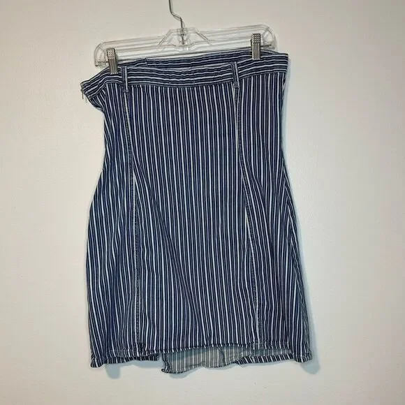 Zara Strapless Striped Denim Mini Strapless Dress Sz L - Picture 4 of 6